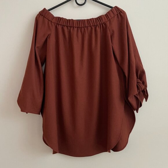 Tibi Chic Rust Off-Shoulder 3/4 Sleeve Wool Blend top US 00 - Picture 1 of 6